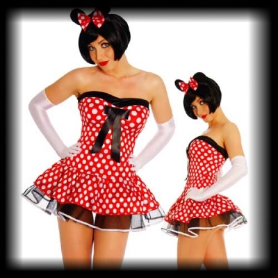 Damen Kleid Minnie Mouse rot/weiß/schwarz